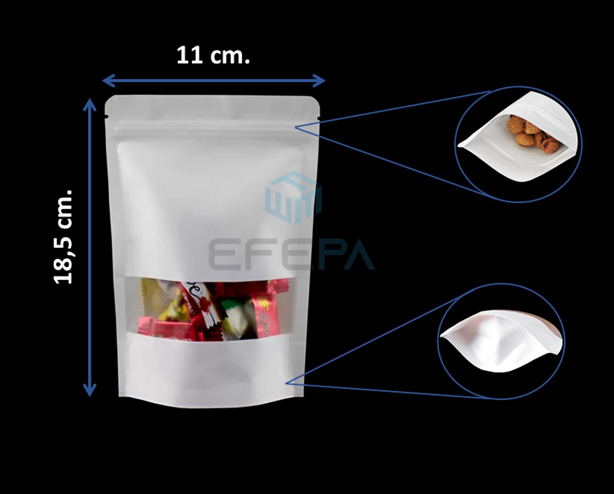 Beyaz Kraft Pencereli Kilitli Doypack 11x18,5x7 50'li