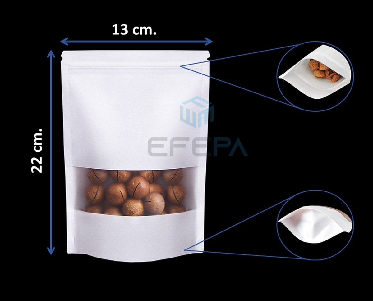 Beyaz Kraft Pencereli Kilitli Doypack 13x22,5x7 50'li