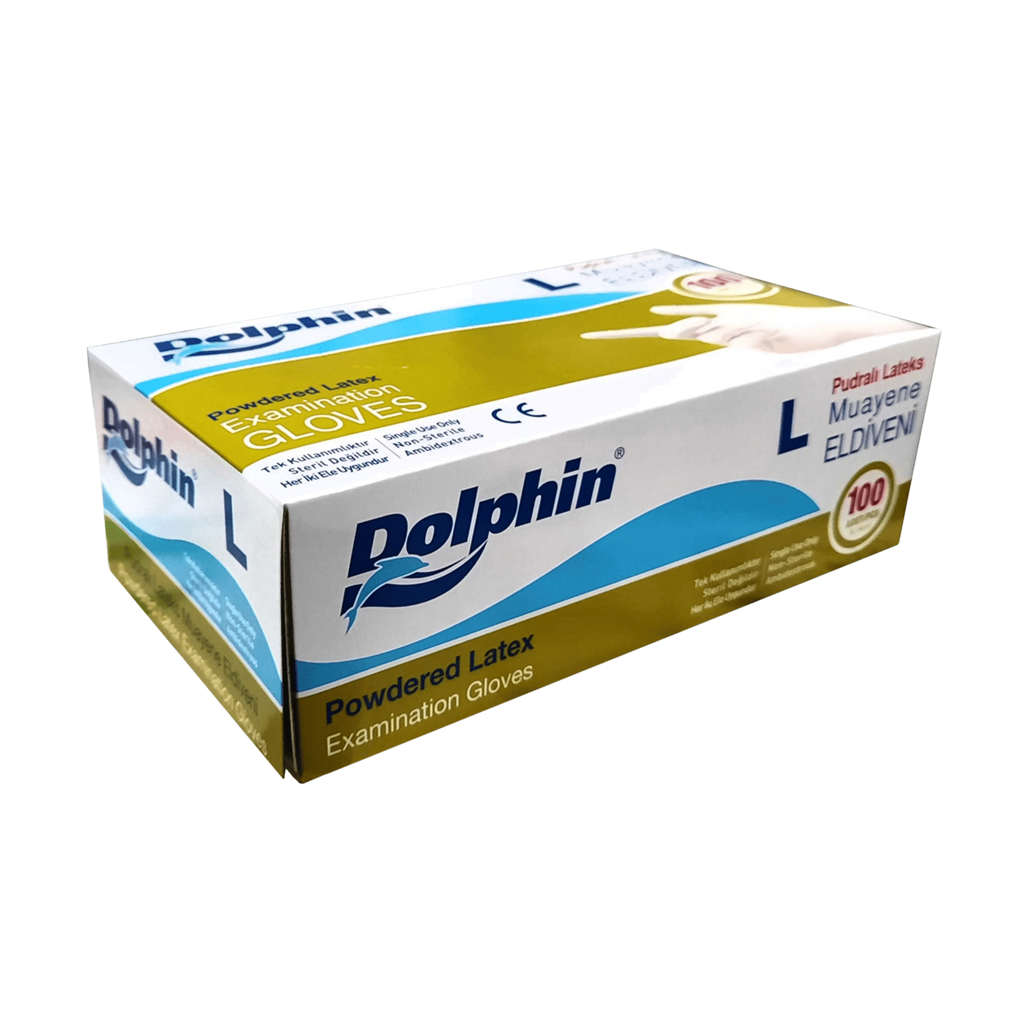 Dolphin Latex Pudralı Muayene Eldiveni (L) 100'lü