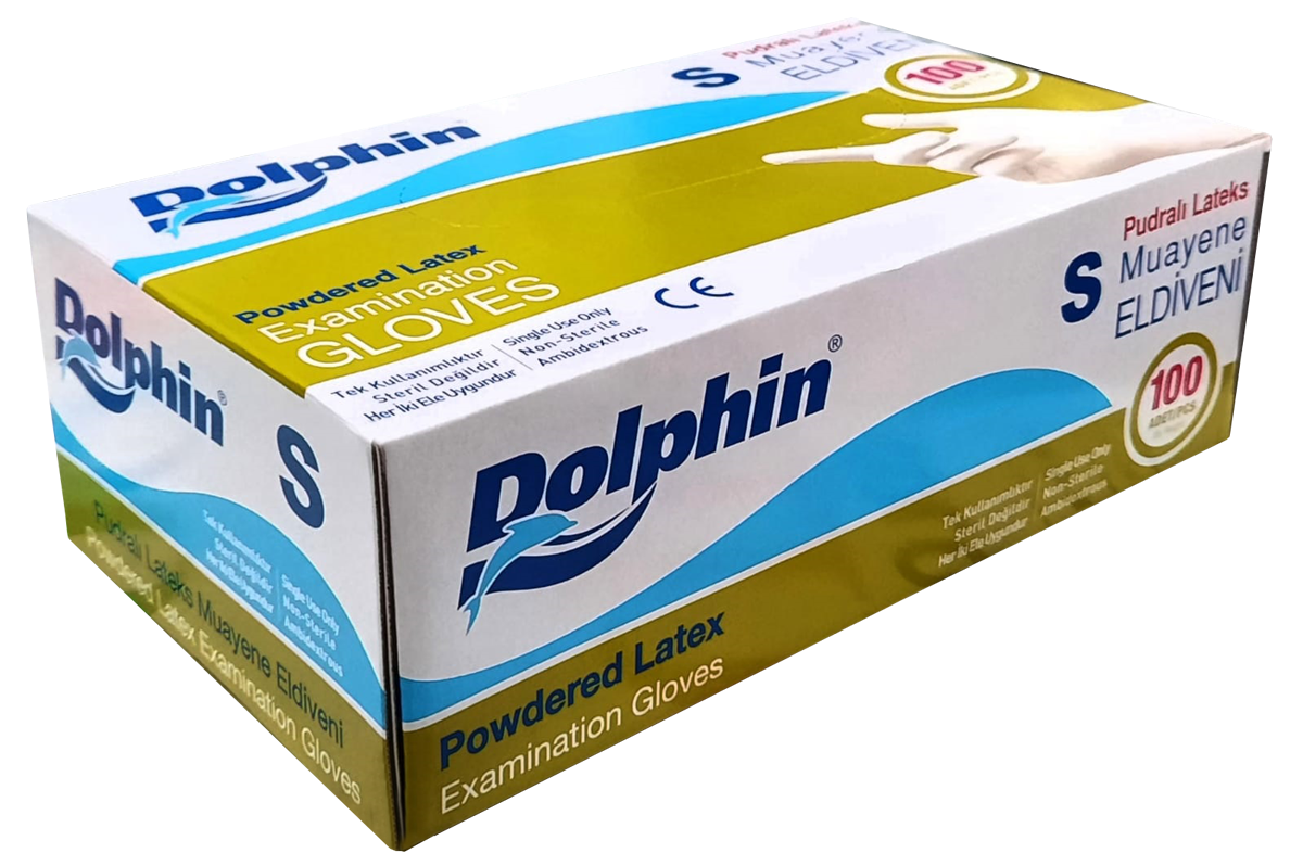 Dolphin Latex Pudralı Muayene Eldiveni (S) 100'lü