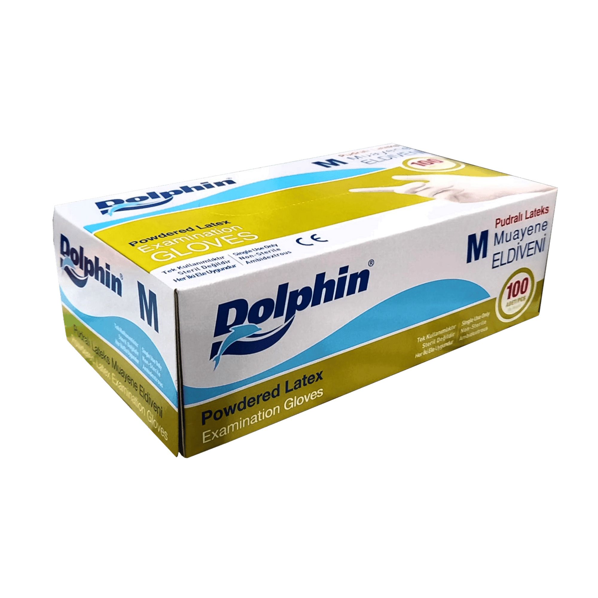 Dolphin Latex Pudralı Muayene Eldiveni (M) 100'lü