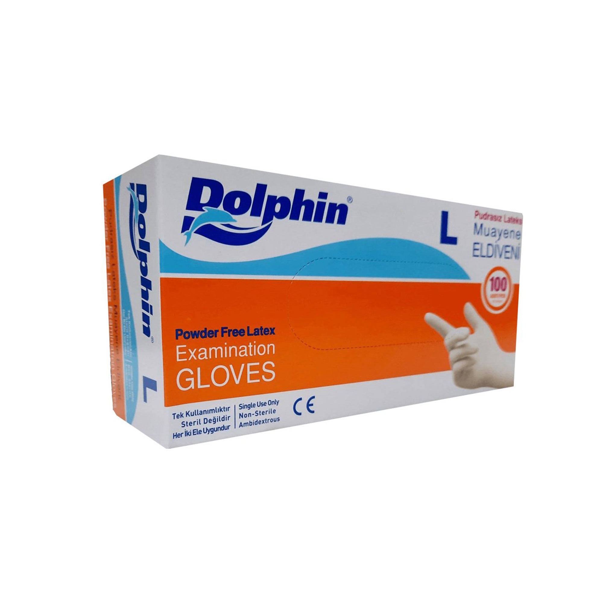 Dolphin Latex Pudrasız Muayene Eldiveni (L) 100'lü