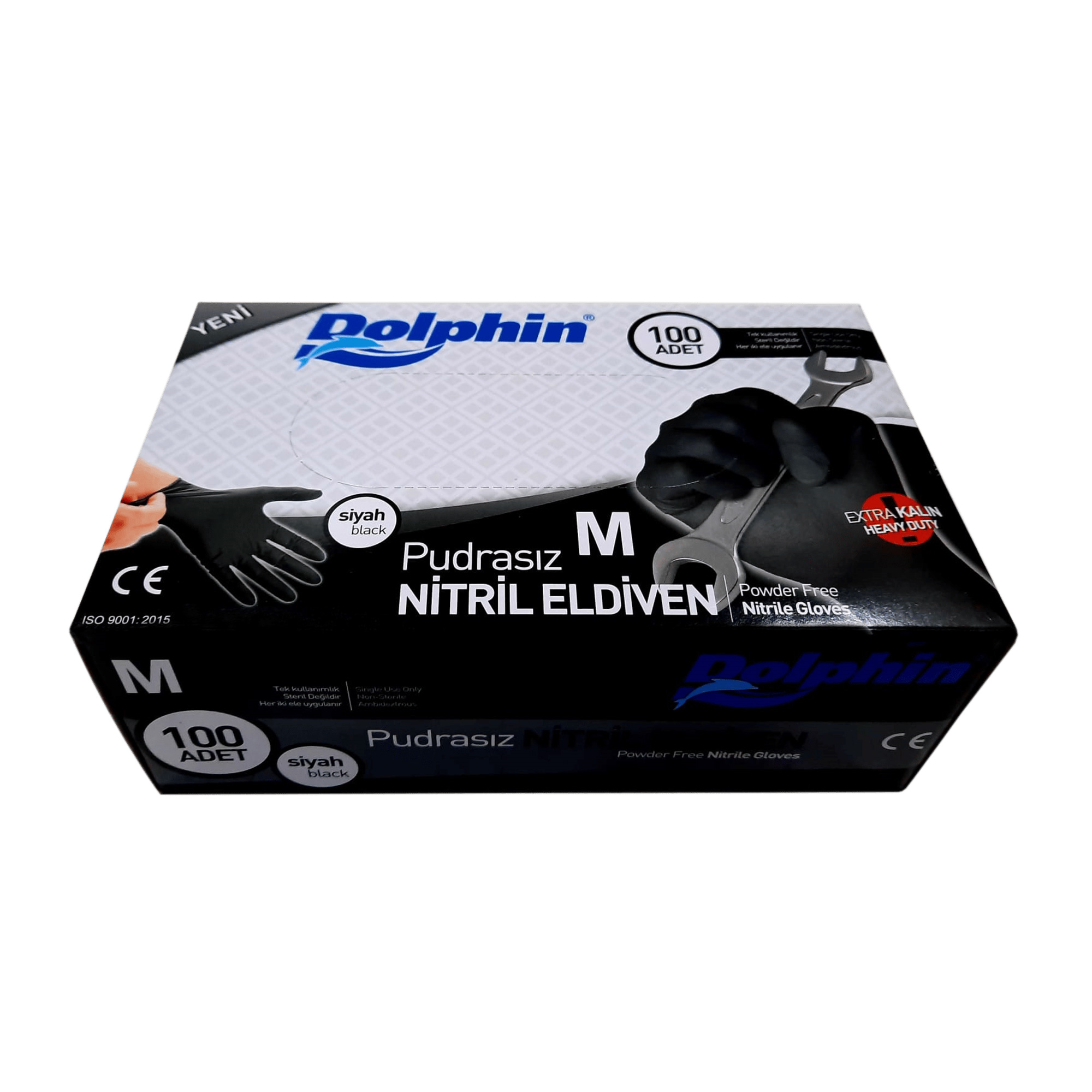 Dolphin Nitril Extra Kalın Siyah Eldiven M 100'lü