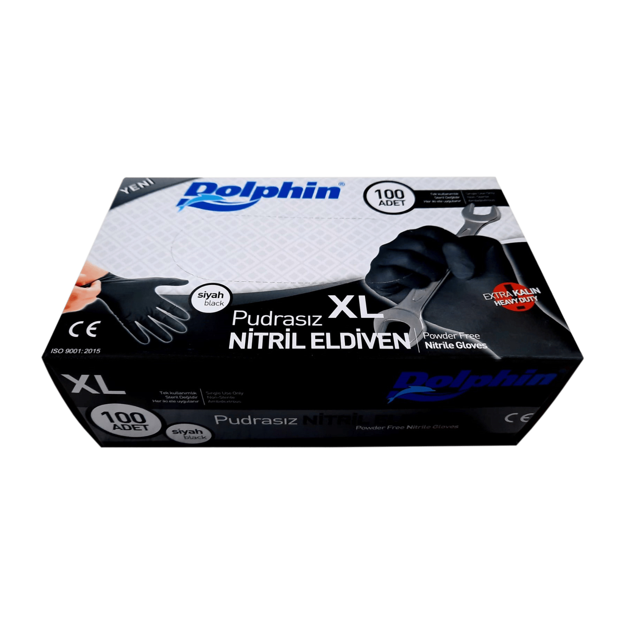 Dolphin Nitril Extra Kalın Siyah Eldiven XL 100'lü