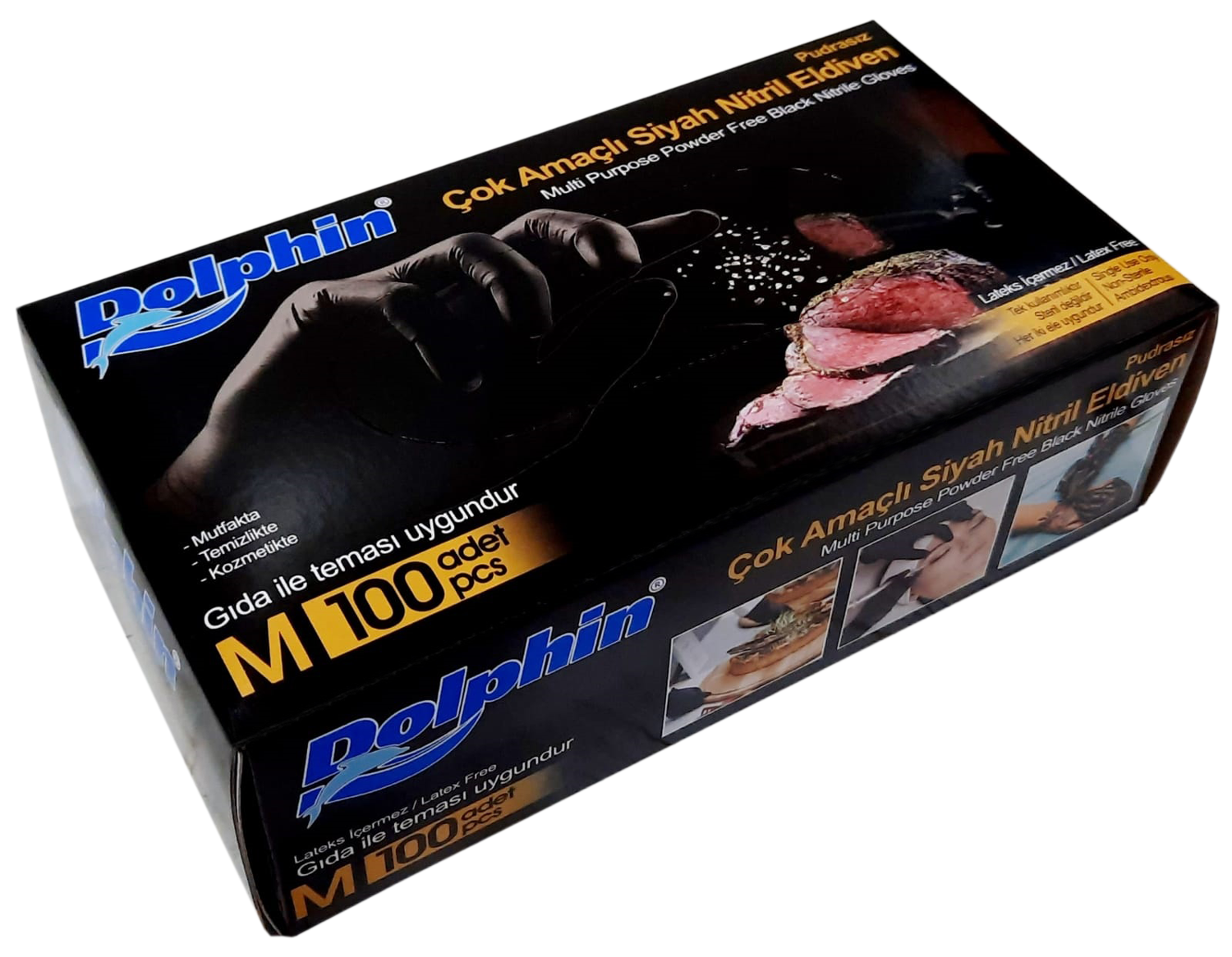 Dolphin Nitril Siyah Eldiven (M) 100'lü