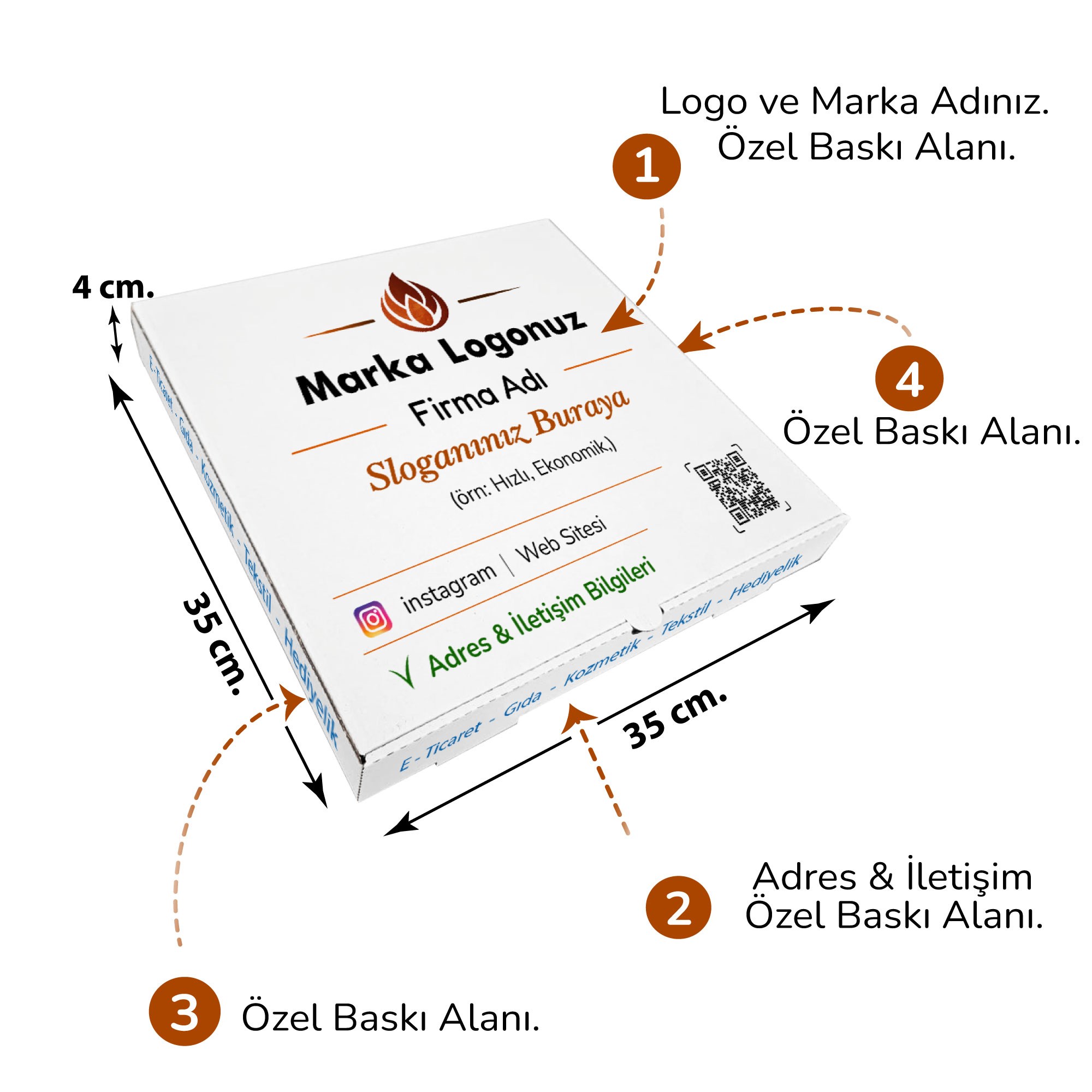 Firma Baskılı Beyaz Kutu 35x35x4 cm