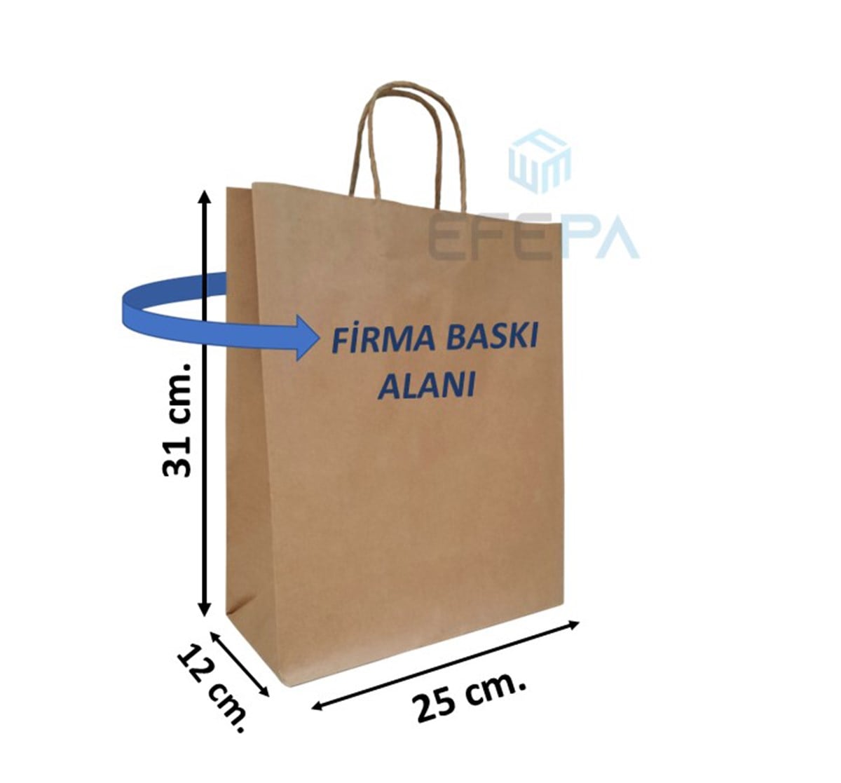 Firma Baskılı Kraft Çanta Kraft Renk 25x12x31
