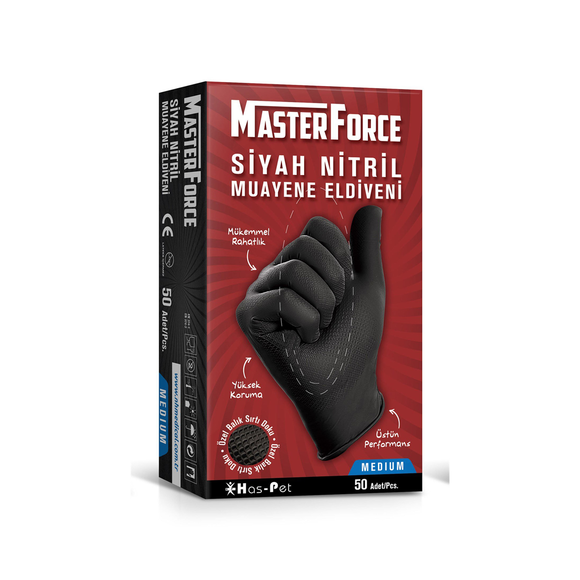 Has-Pet Masterforce Siyah Nitril Eldiven (M) 50 Adet