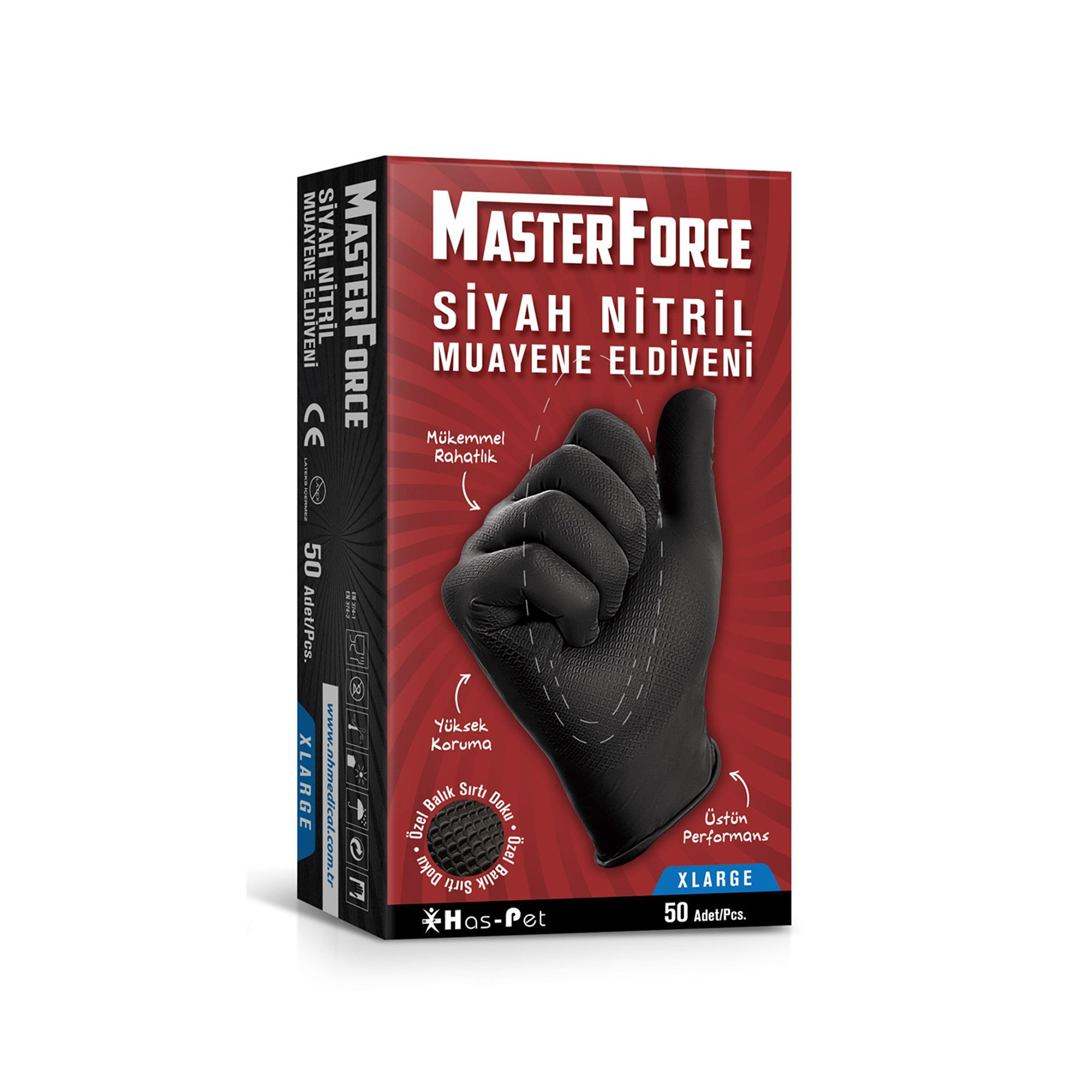 Has-Pet Masterforce Siyah Nitril Eldiven (XL) 50 Adet