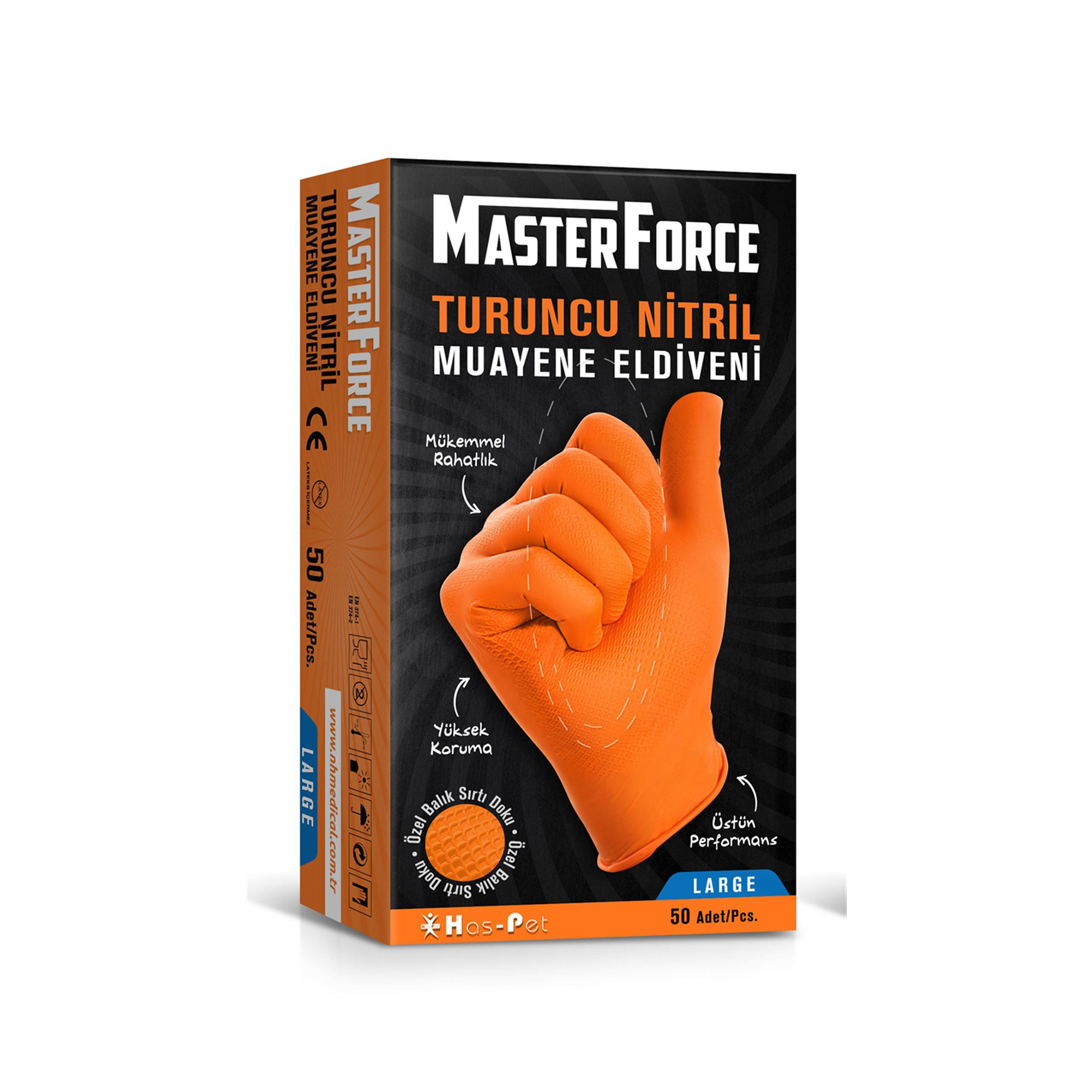 Has-Pet Masterforce Turuncu Nitril Eldiven (L) 50 Adet