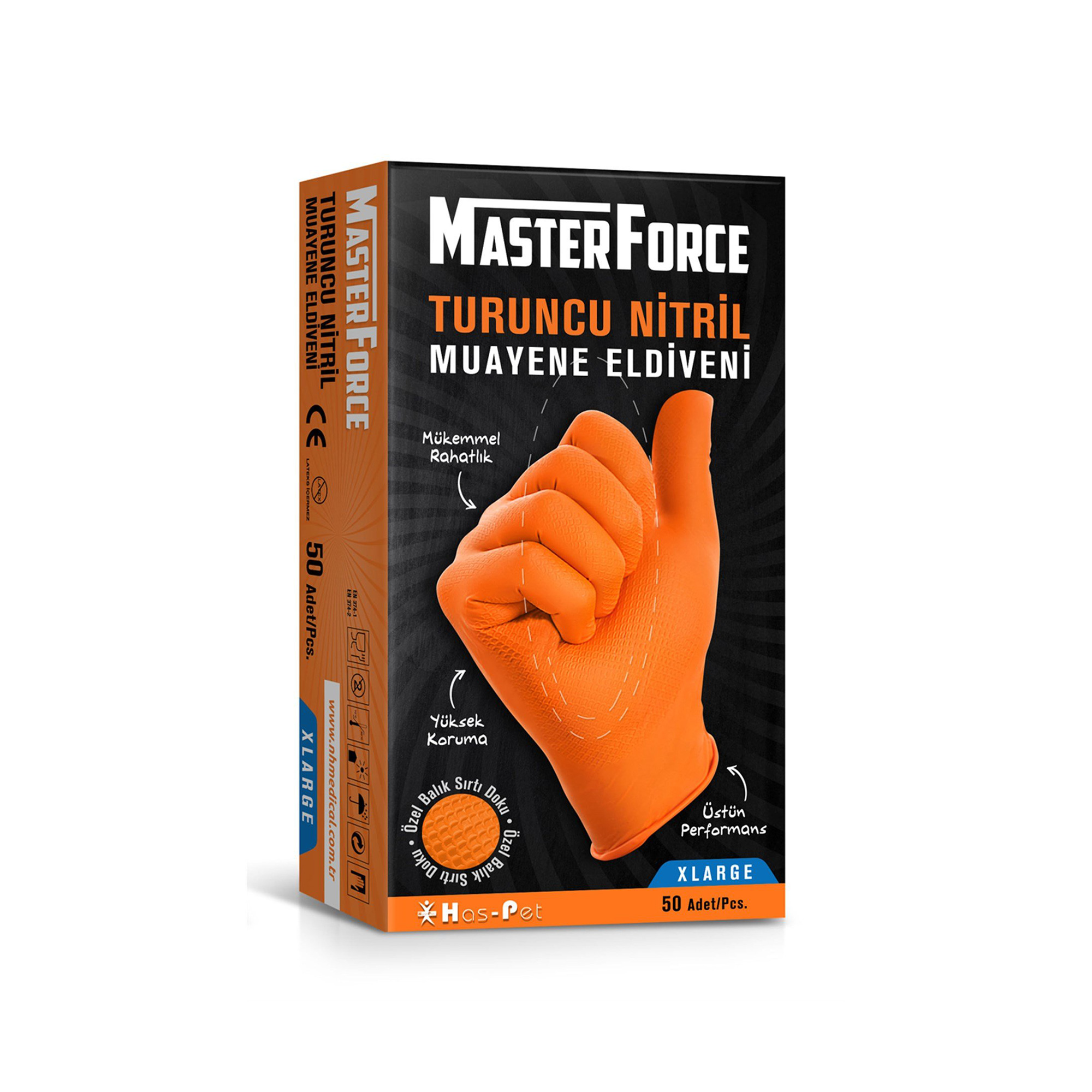 Has-Pet Masterforce Turuncu Nitril Eldiven (XL) 50 Adet