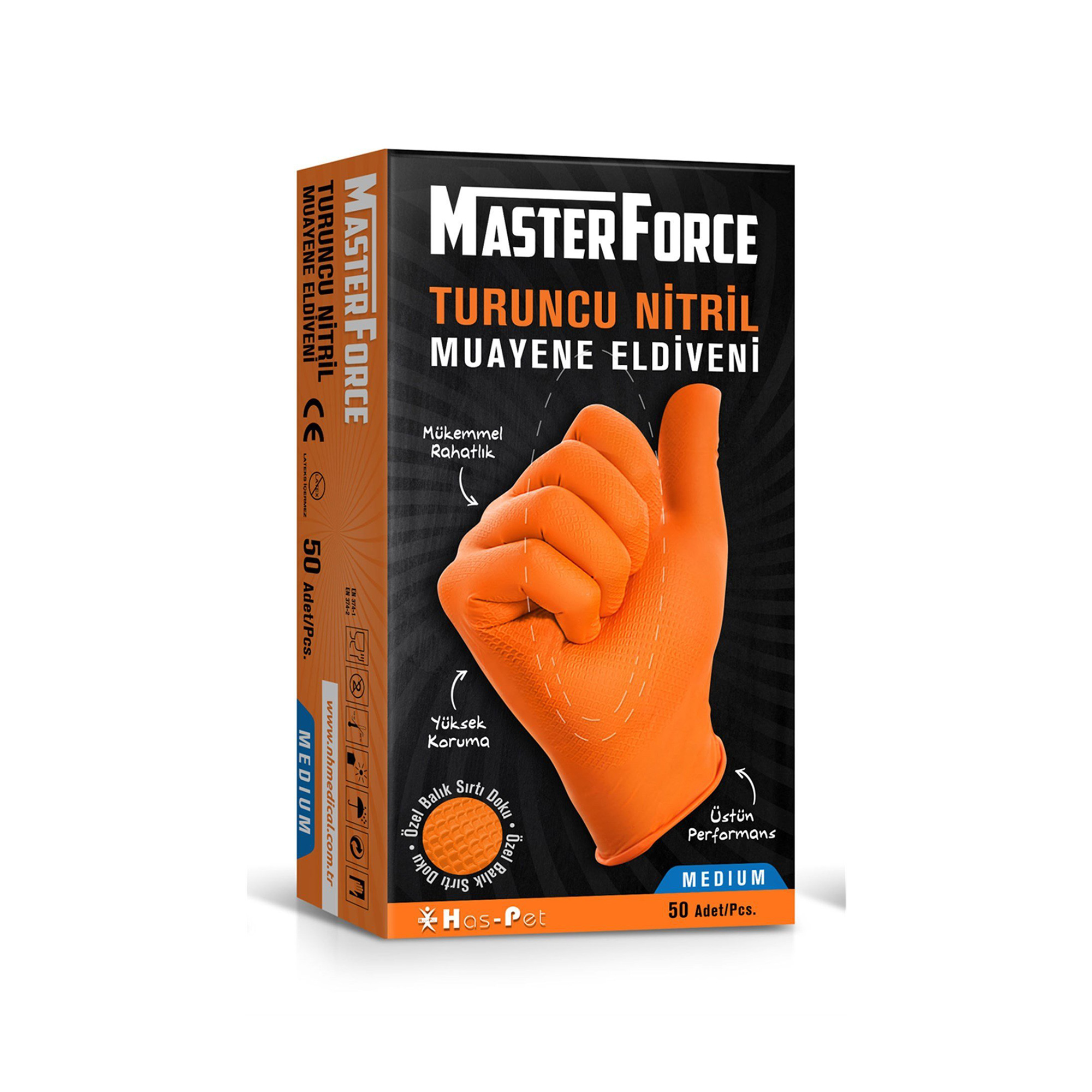 Has-Pet Masterforce Turuncu Nitril Eldiven (M) 50 Adet