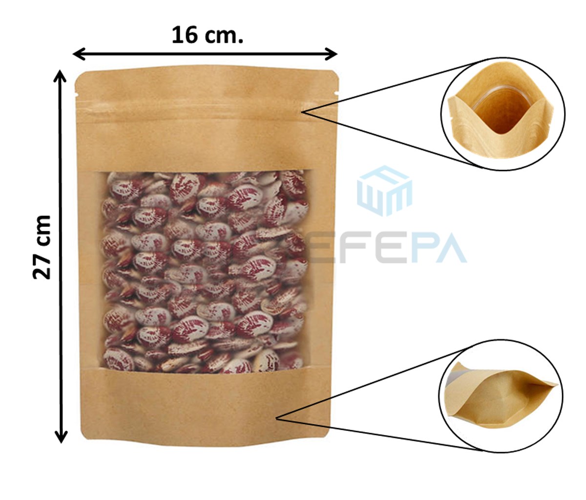 Kraft Geniş Pencereli Kilitli Doypack 16x27x8 50'li