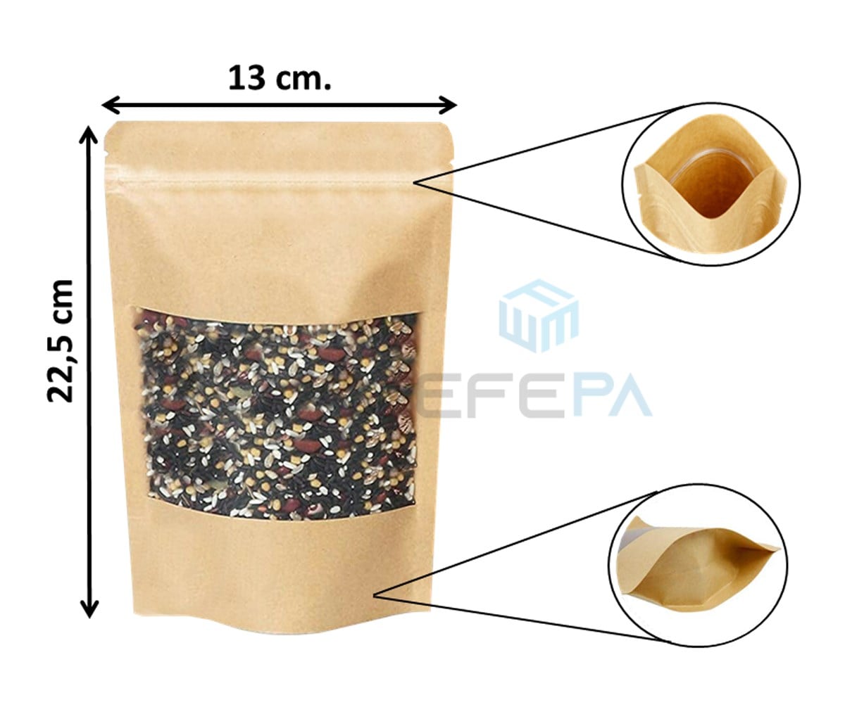 Kraft Geniş Pencereli Kilitli Doypack 13x22,5x7 50'li