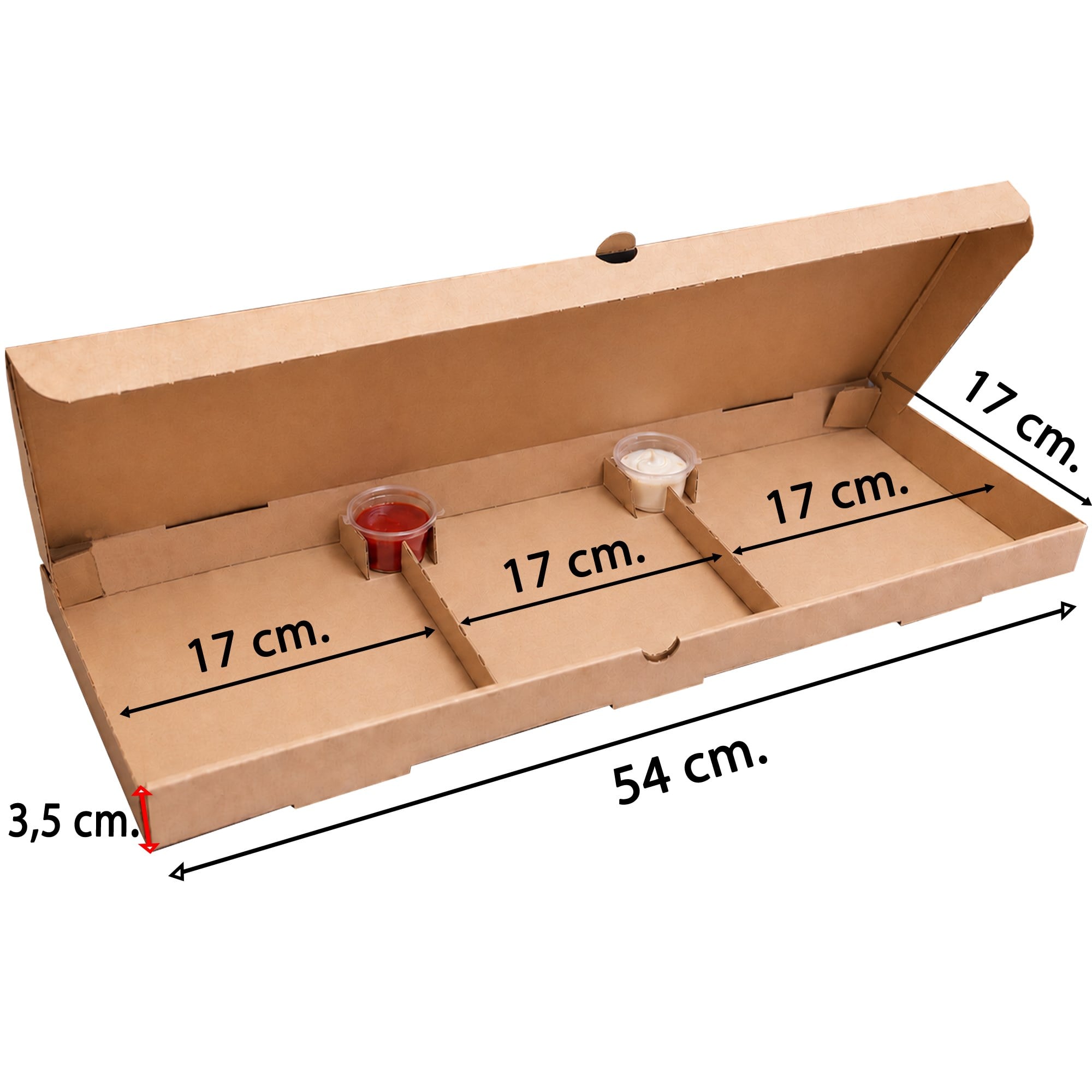 Kraft Karton 3'lü Pizza Kutusu 54x17x3.5 cm. 100 Adet