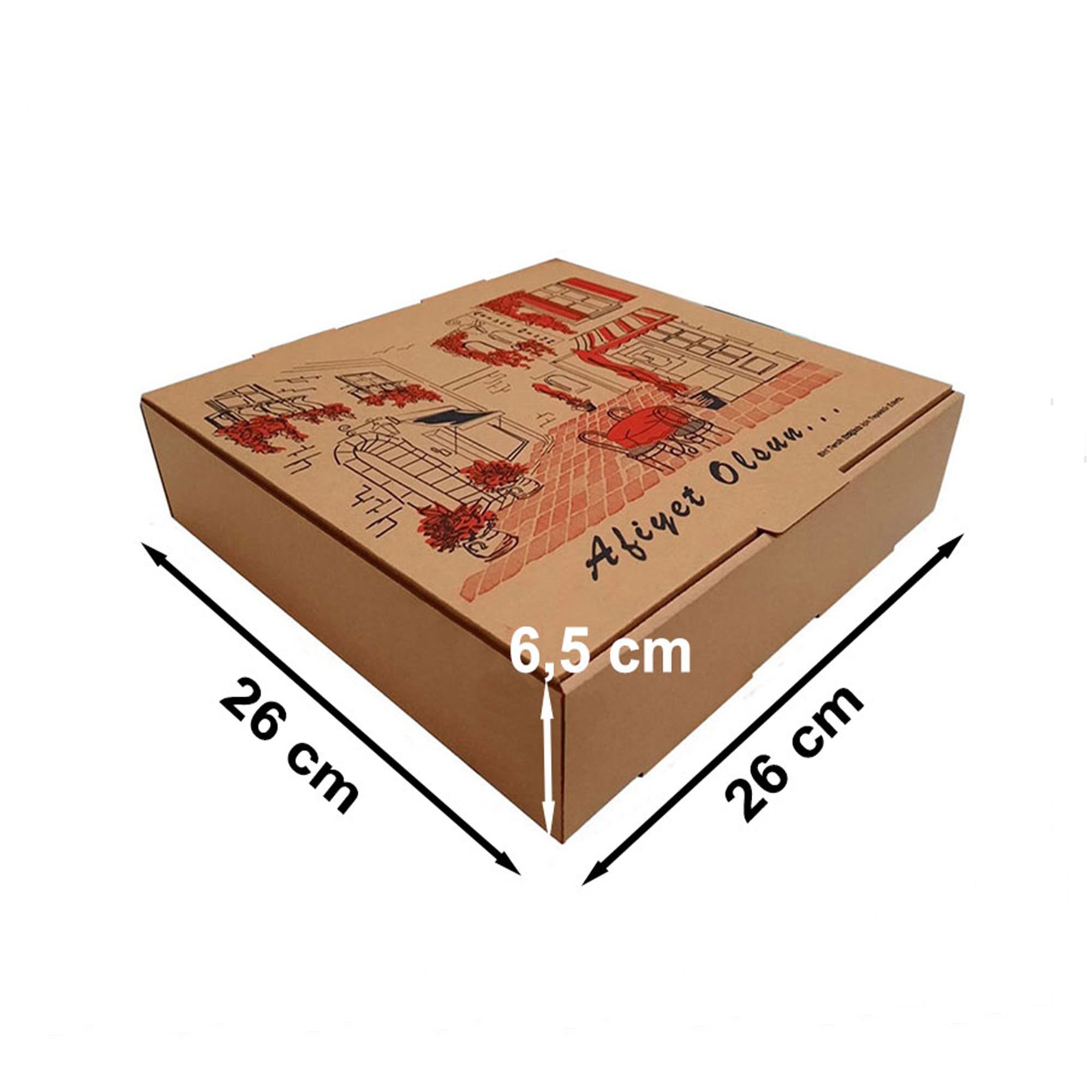 Kraft Karton Kebap Lahmacun Kutusu 26x26x6,5 cm 100 Adet
