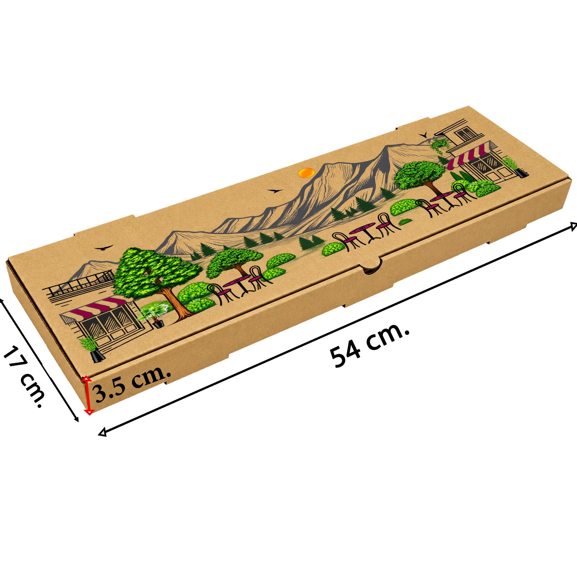 Kraft Karton Pide Kutusu 54x17x3.5 cm. 100 Adet