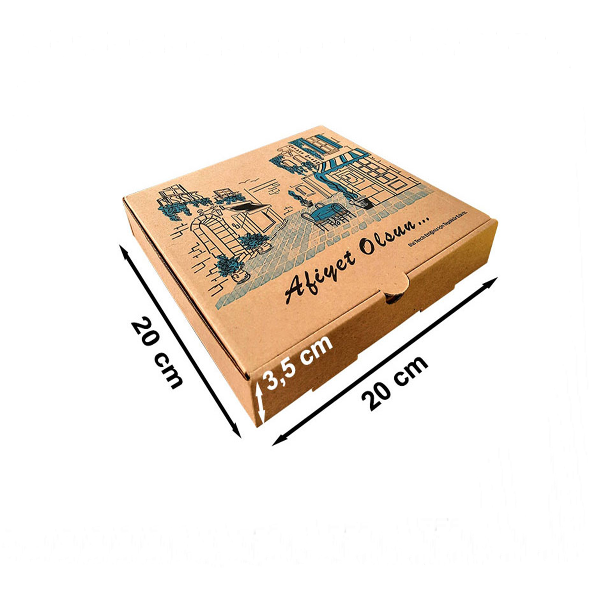 Kraft Karton Pizza Kutusu 20x20x3,5 cm 100 Adet