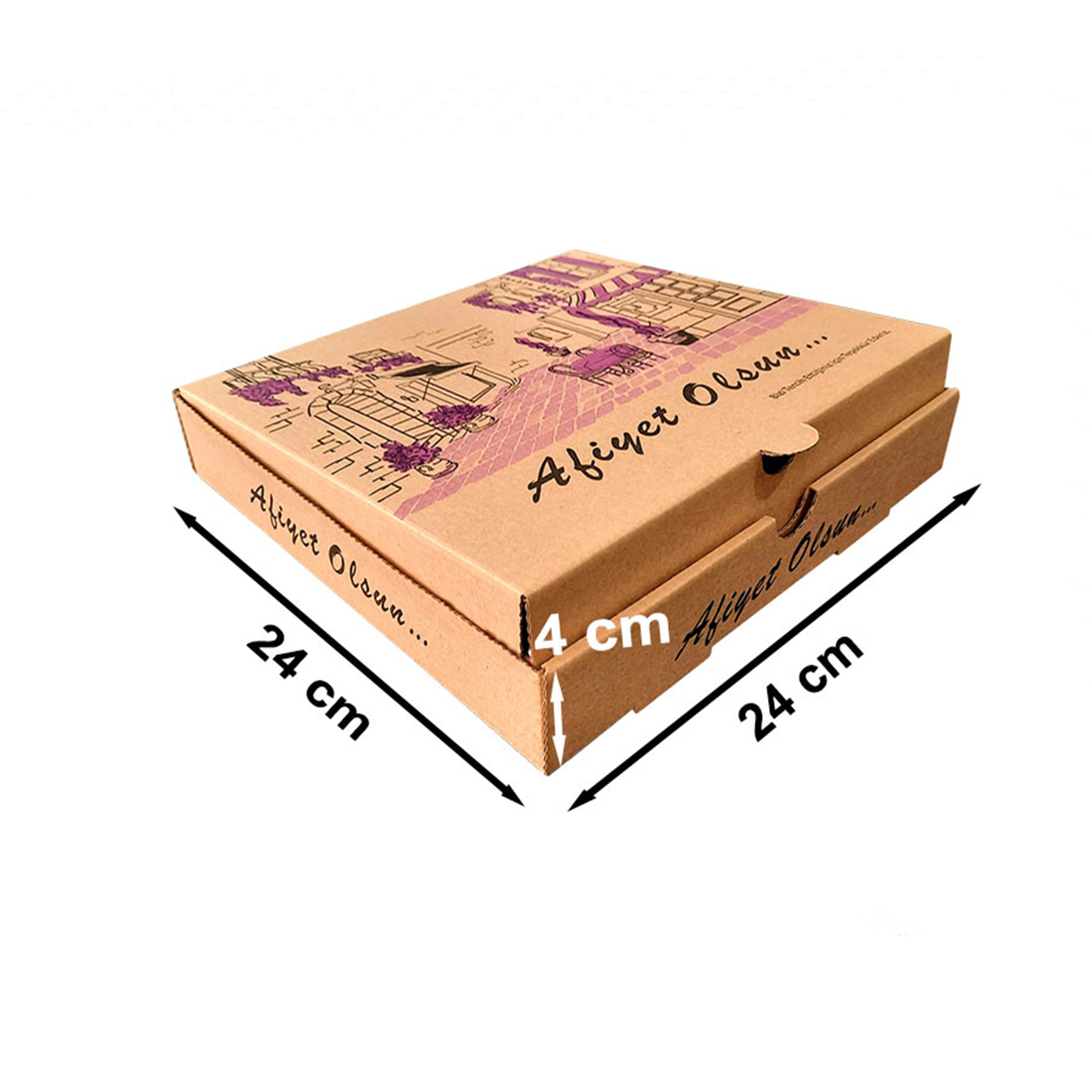 Kraft Karton Pizza Kutusu 24x24x4 cm 100 Adet