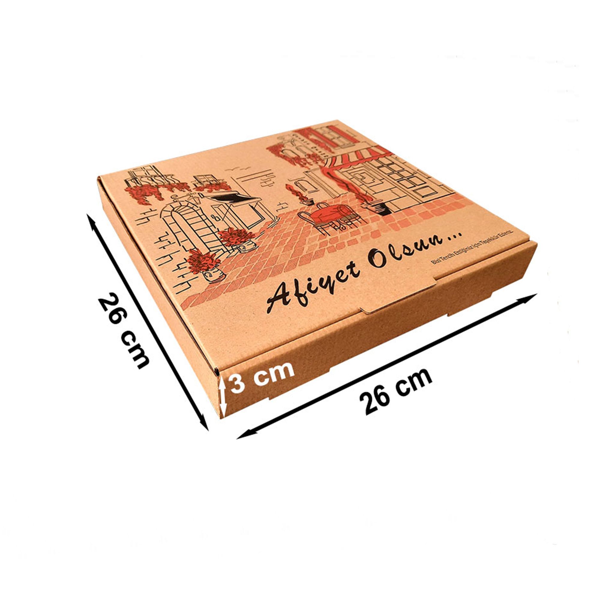 Kraft Karton Pizza Kutusu 26x26x3 cm 100 Adet
