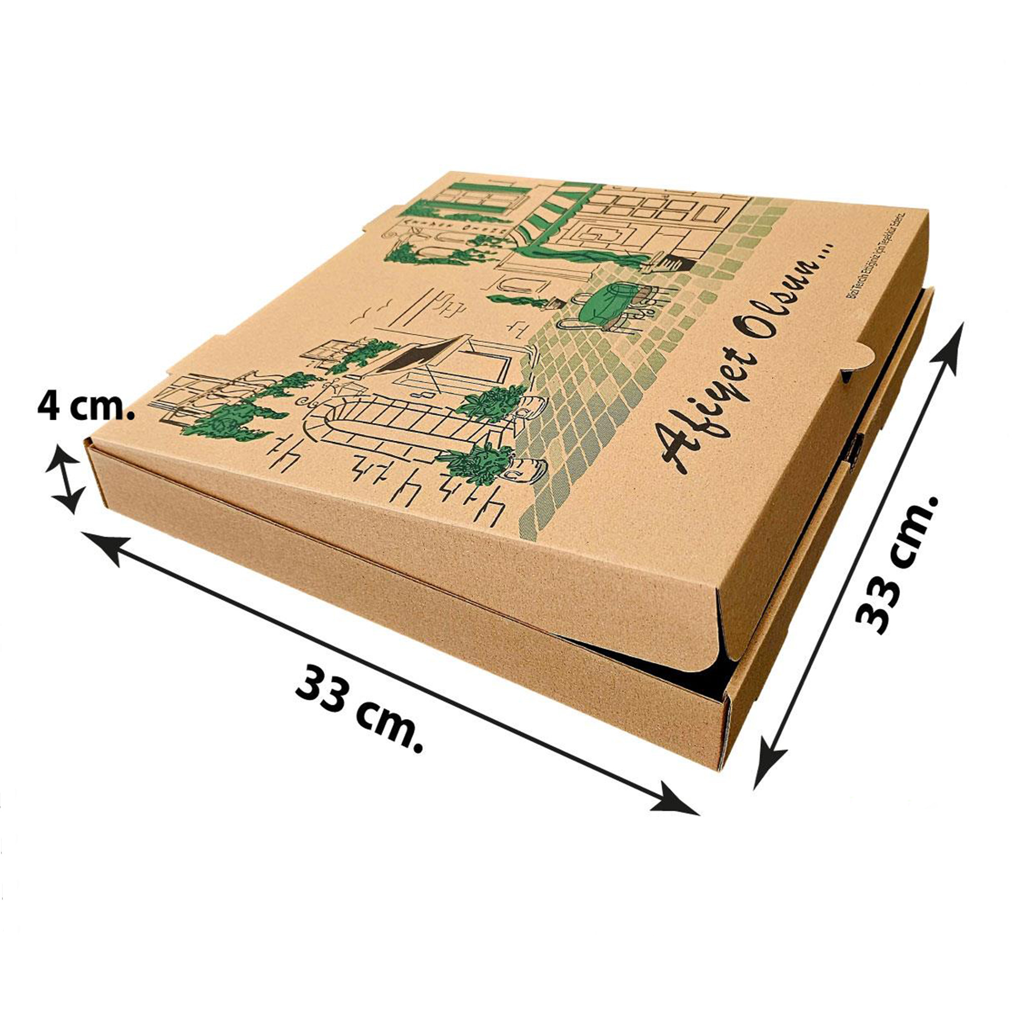 Kraft Karton Pizza Kutusu 33x33x4 cm 100 Adet