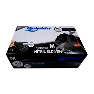 Dolphin Nitril Extra Kalın Siyah Eldiven M 100'lü