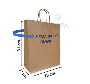 Firma Baskılı Kraft Çanta Kraft Renk 25x12x31