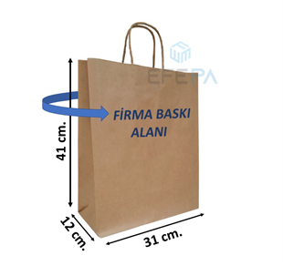 Firma Baskılı Kraft Çanta Kraft Renk 31x12x41