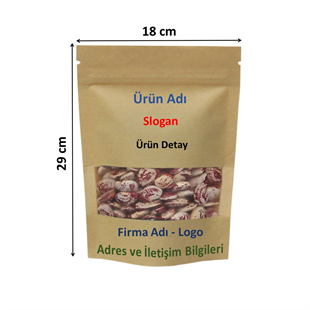 Firma Baskılı Kraft Dar Pencereli Kilitli Doypack 18x29x9 cm