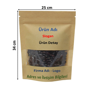 Firma Baskılı Kraft Dar Pencereli Kilitli Doypack 25x34x12 cm