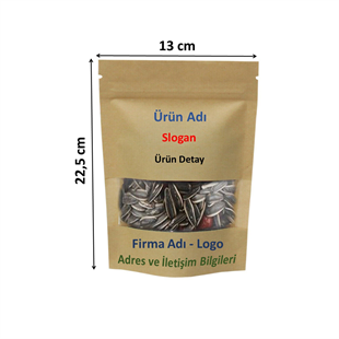 Firma Baskılı Kraft Dar Pencereli Kilitli Doypack 13x22,5x7 cm