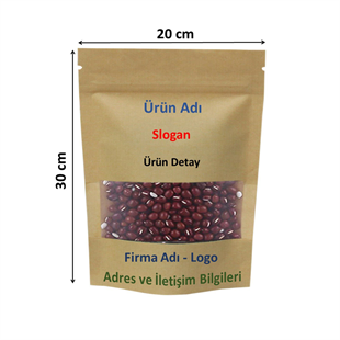 Firma Baskılı Kraft Dar Pencereli Kilitli Doypack 20x30x10 cm