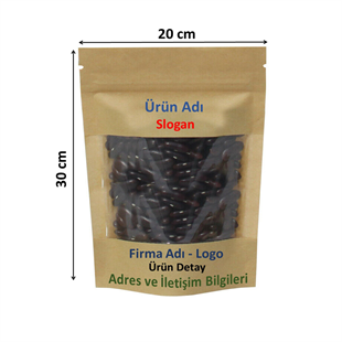 Firma Baskılı Kraft Geniş Pencereli Kilitli Doypack 20x30x10 cm