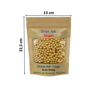 Firma Baskılı Kraft Geniş Pencereli Kilitli Doypack 13x22,5x7