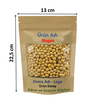 Firma Baskılı Kraft Geniş Pencereli Kilitli Doypack 13x22,5x7