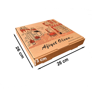 Kraft Karton Pizza Kutusu 26x26x3 cm 100 Adet