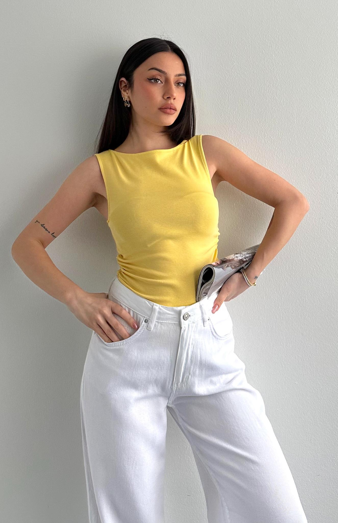 Büzgülü Kayık Yaka Atlet SARI