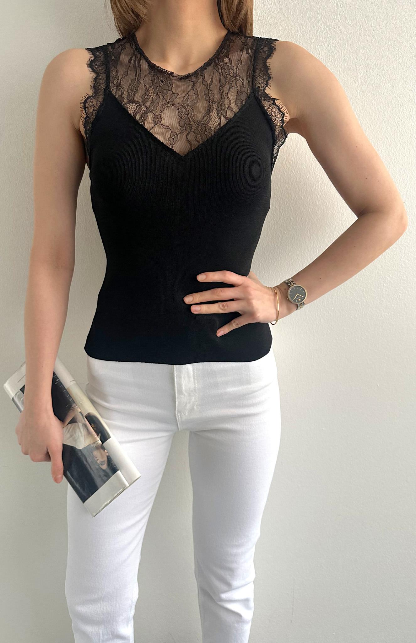 Dantel Detay Triko Atlet SİYAH