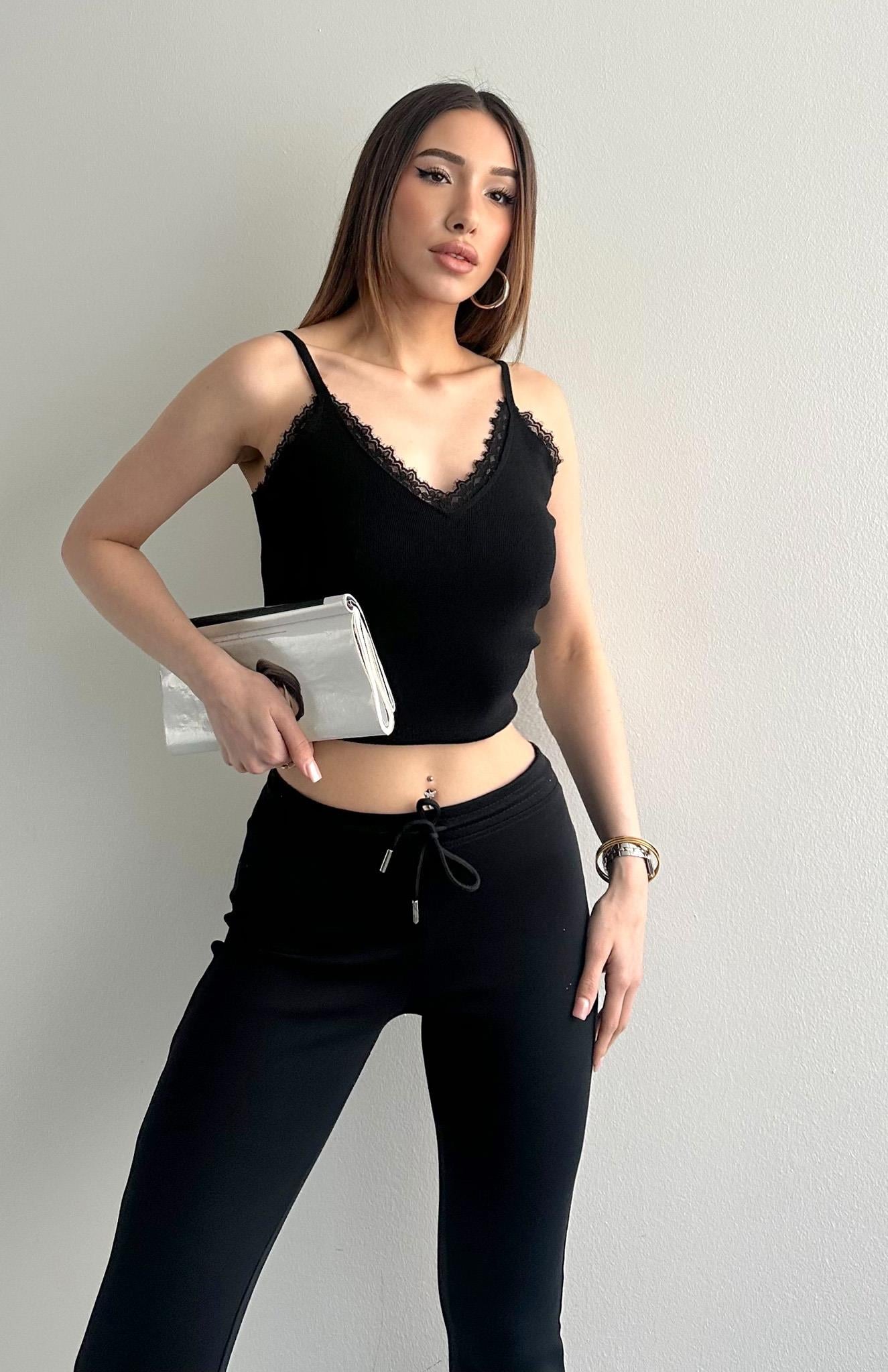 Dantel Detaylı Triko Atlet SİYAH