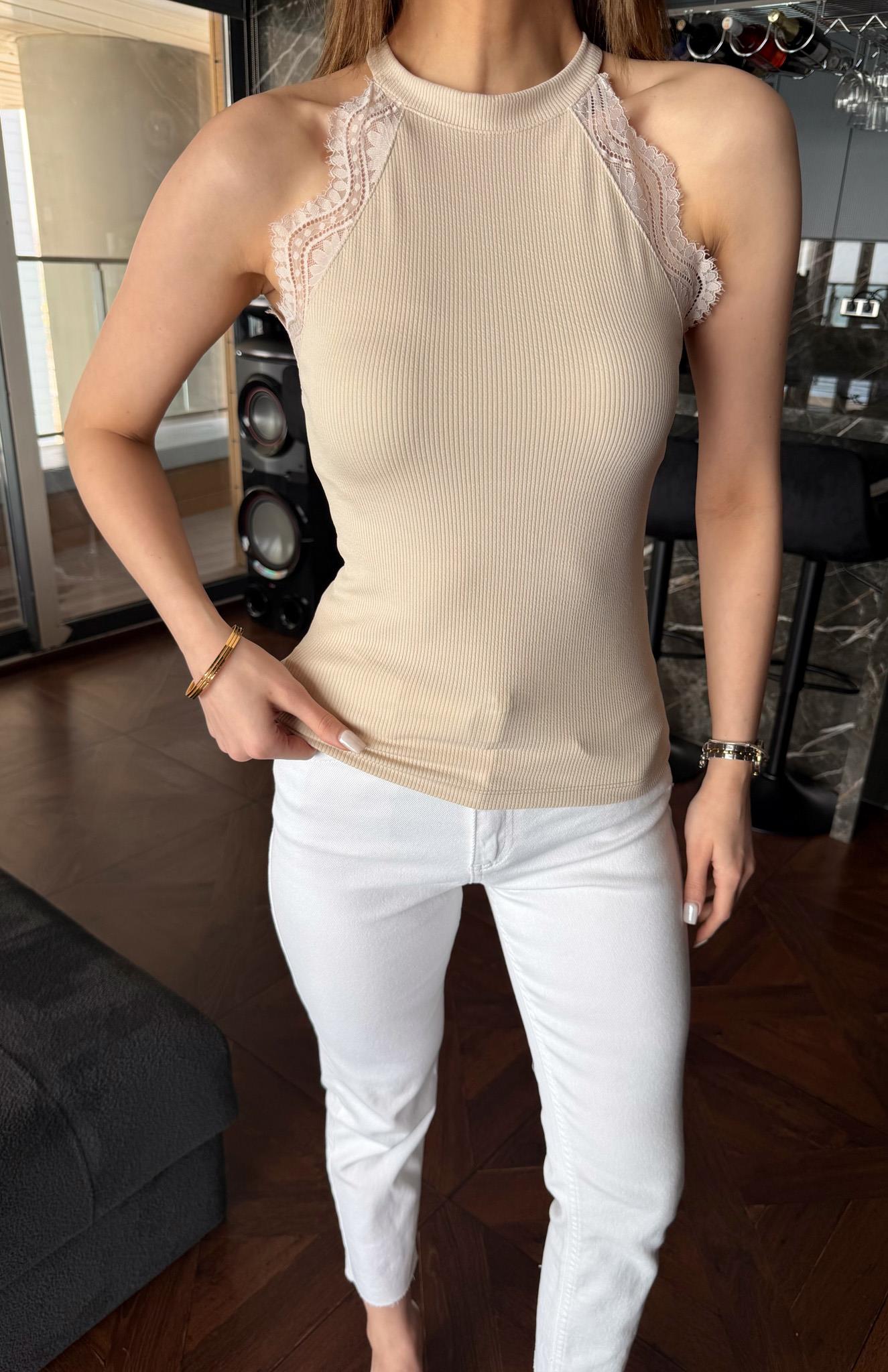 Halter Yaka Dantelli Burgulu Atlet BEJ