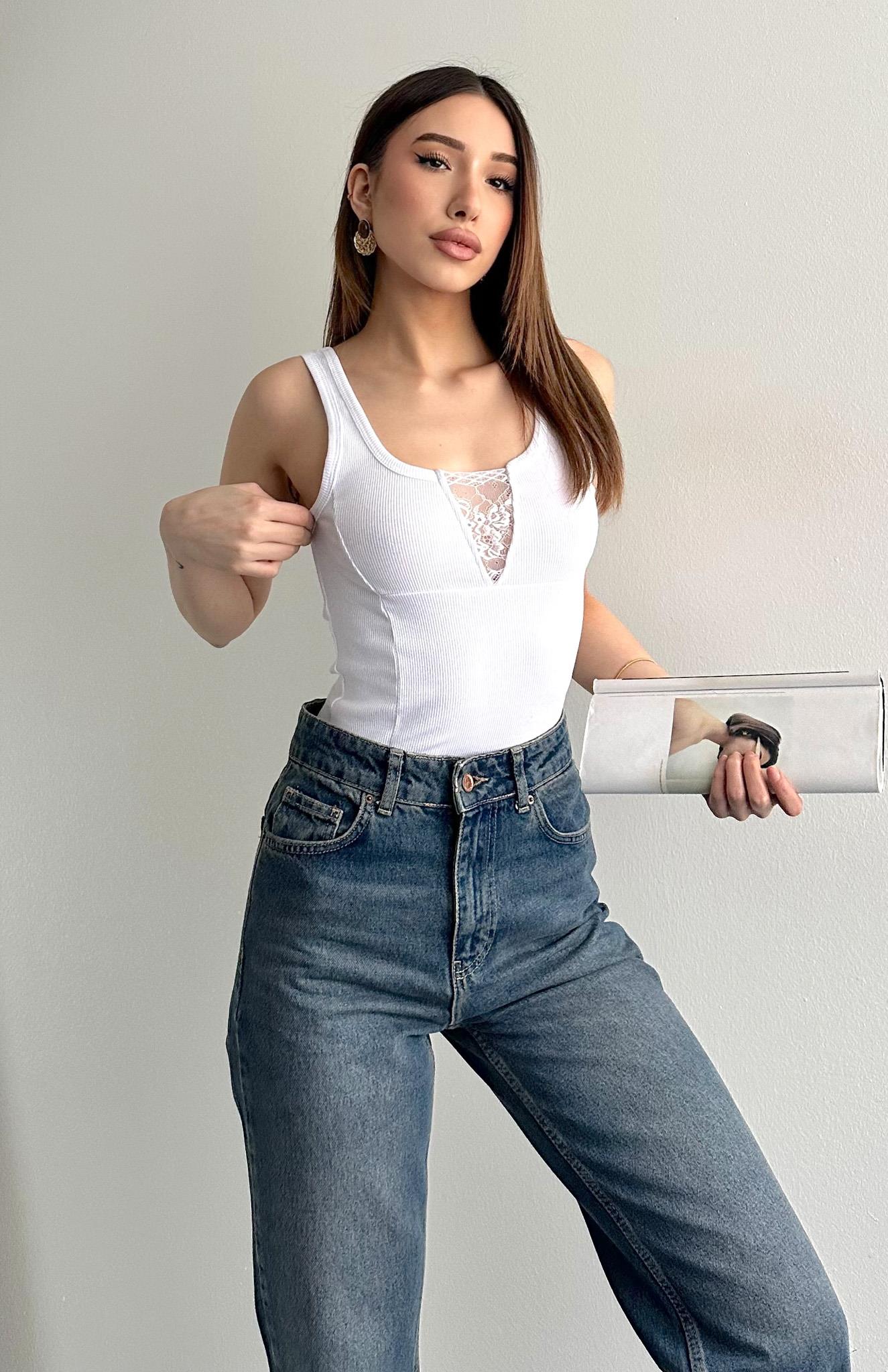 Önü Dantelli Atlet BEYAZ