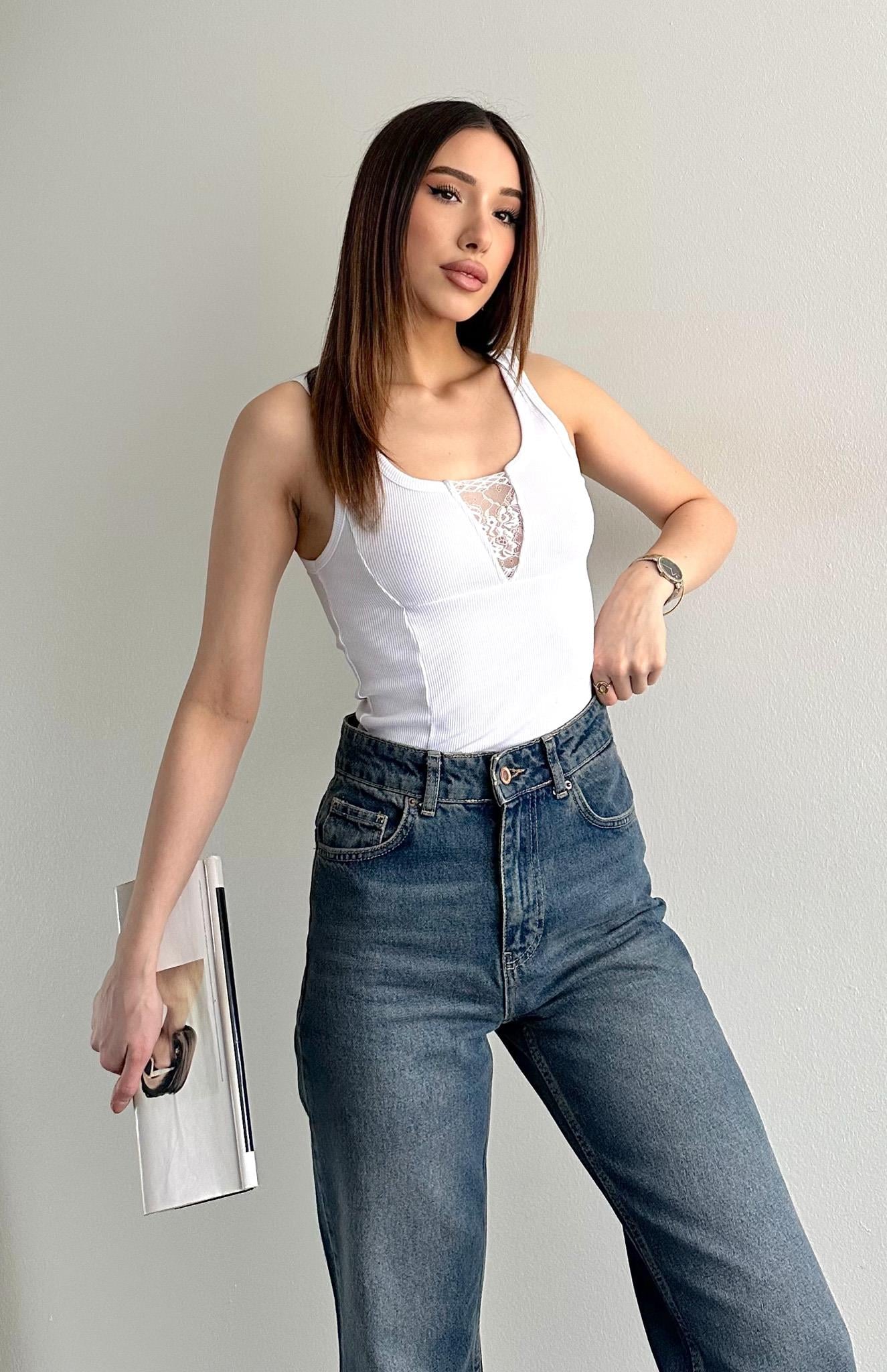 Önü Dantelli Atlet BEYAZ