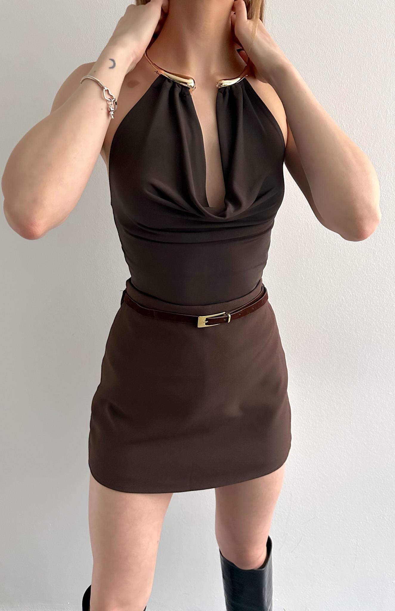 Aksesura Detaylı Bluz KAHVERENGİ