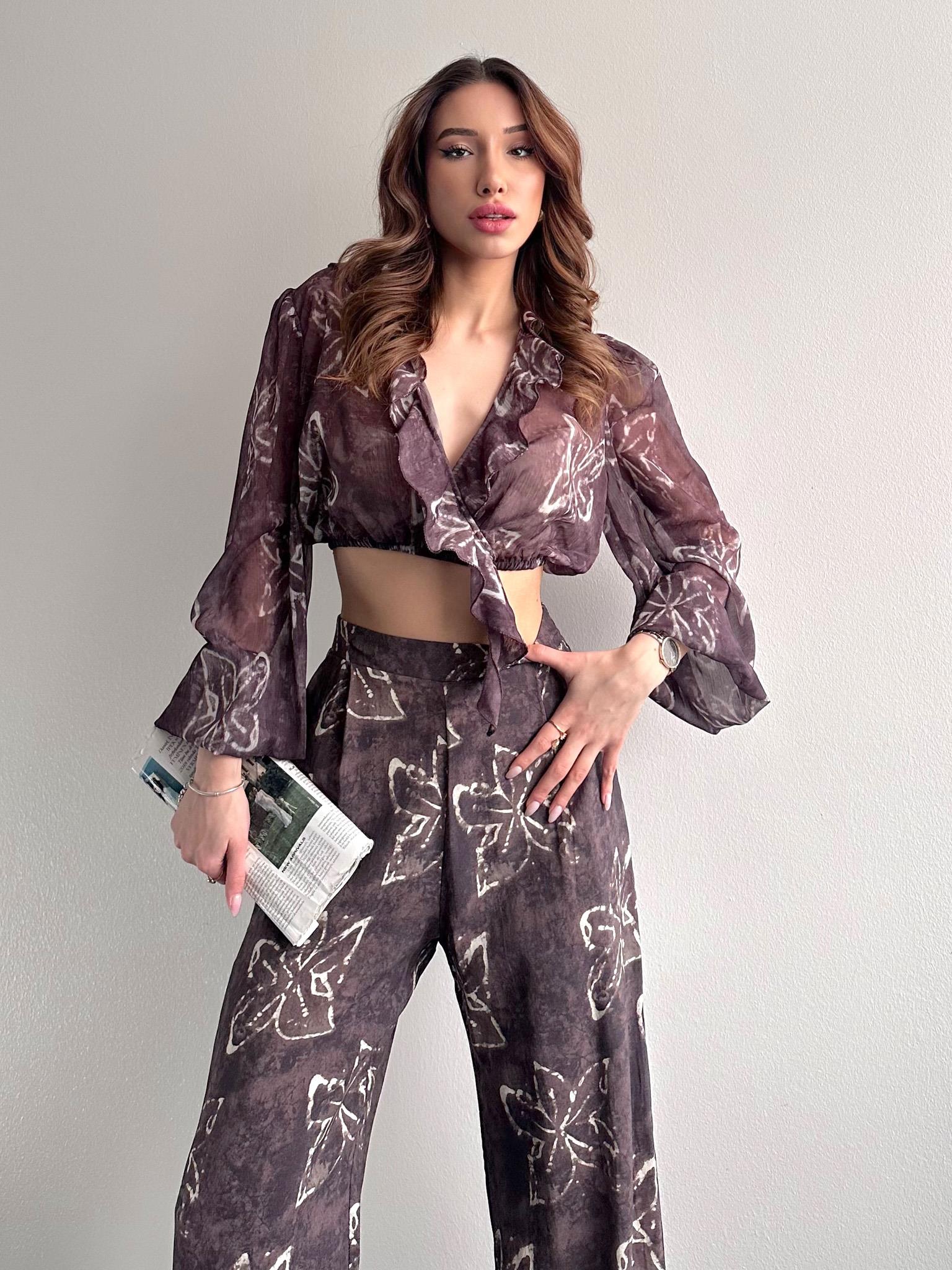 Fırfır Detaylı Bluz KAHVERENGİ