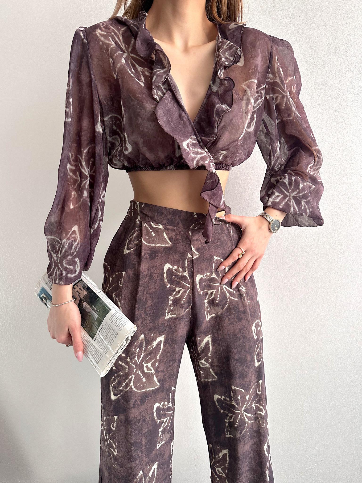 Fırfır Detaylı Bluz KAHVERENGİ