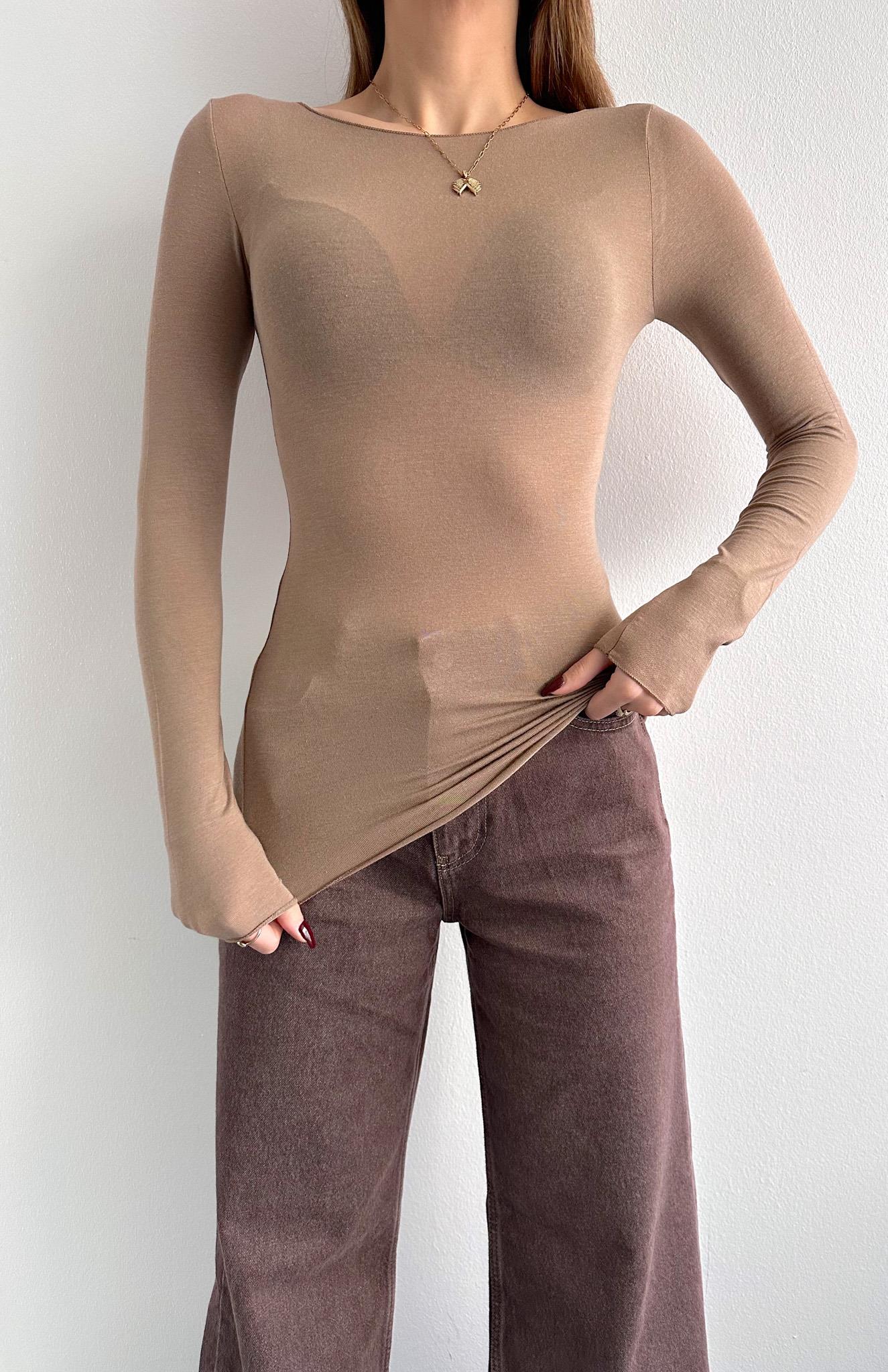 Kayık Yaka Modal Kaşmir Ultra Hafif Bluz VİZON