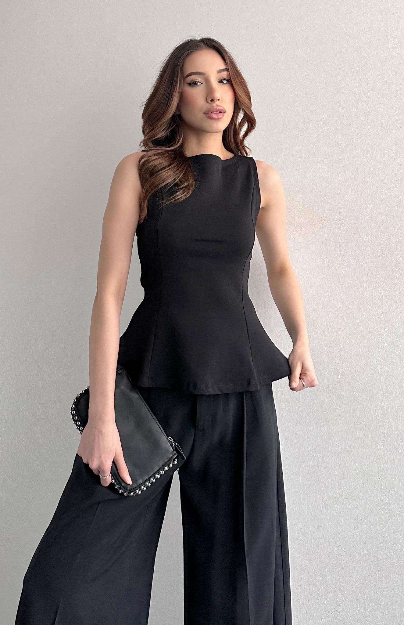 Kayık Yaka Peplum Bluz SİYAH