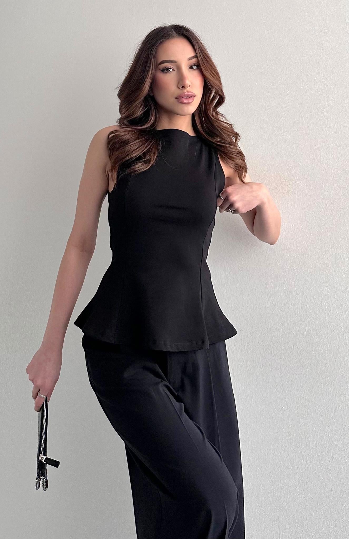 Kayık Yaka Peplum Bluz SİYAH