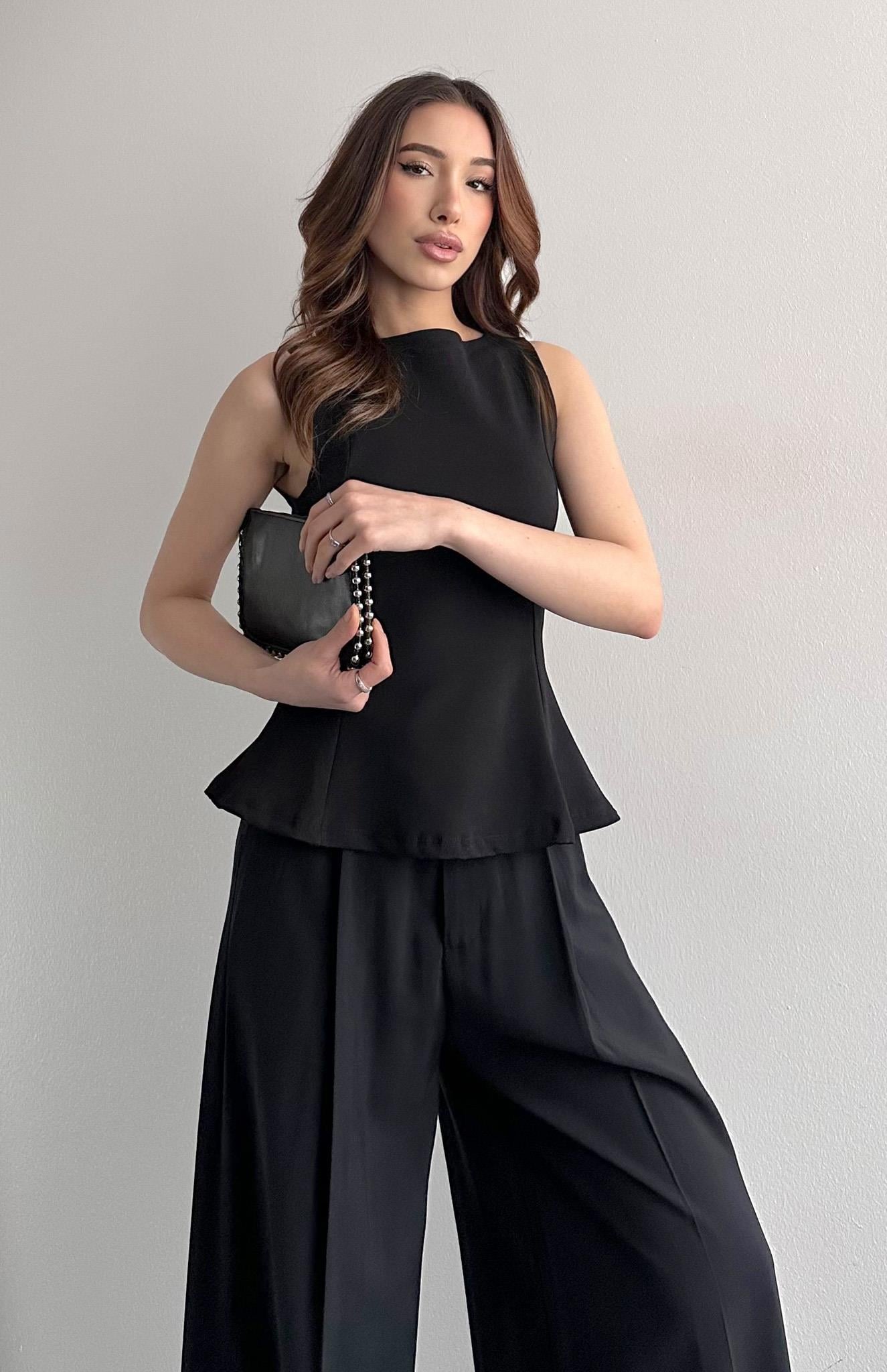 Kayık Yaka Peplum Bluz SİYAH