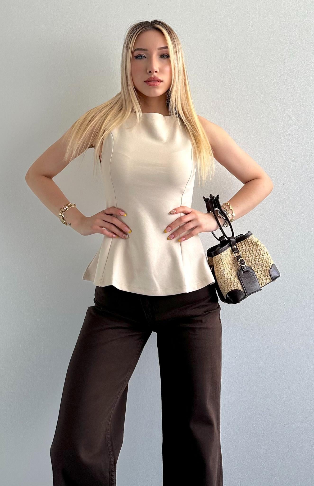 Kayık Yaka Peplum Bluz TAŞ